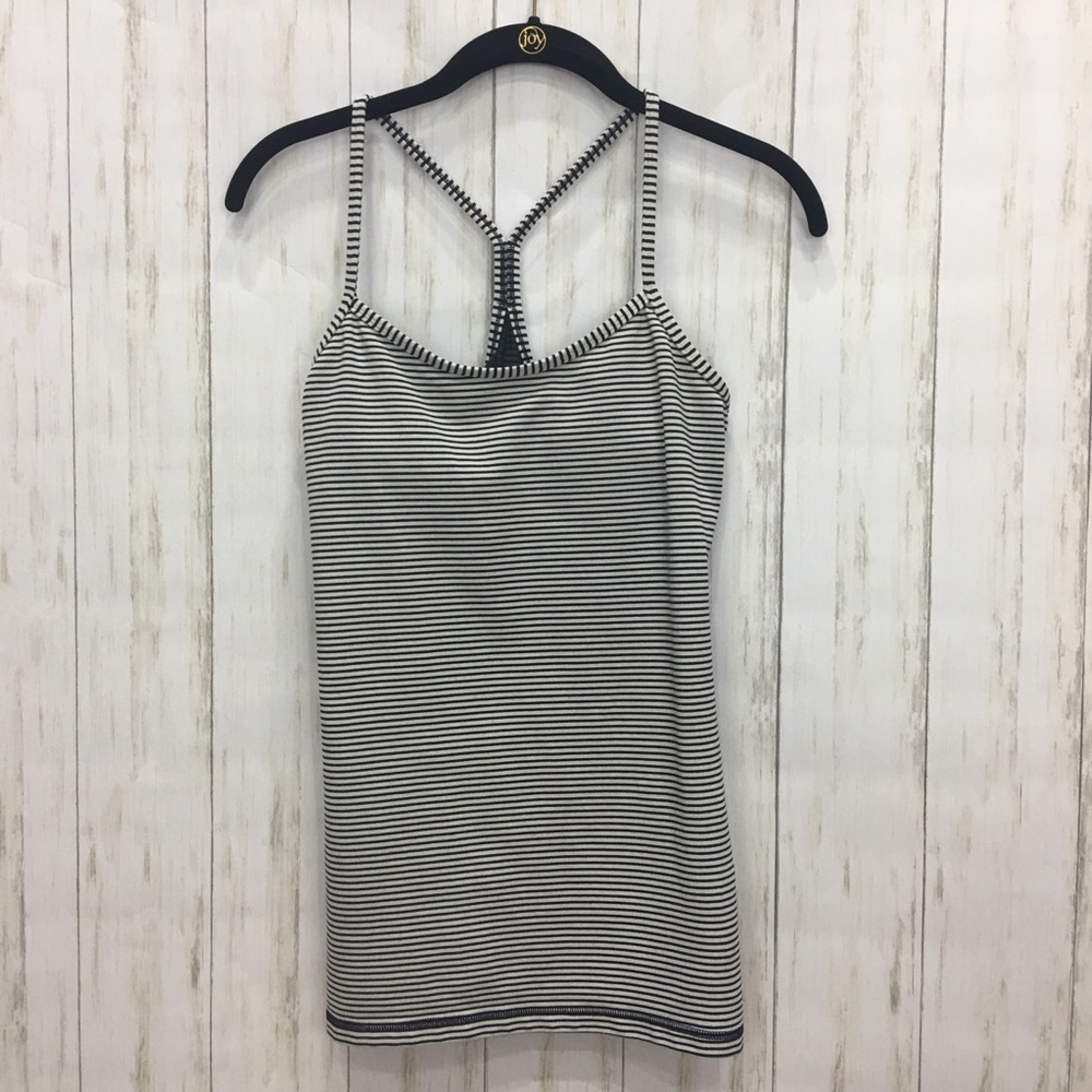 Lululemon Power Y Black/White stripe tank as 8